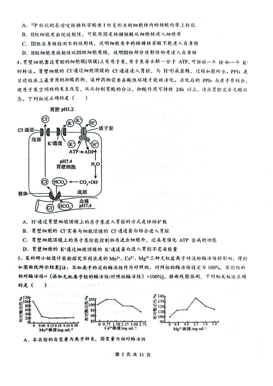 乌鲁木齐市第一中学2025--2026学年第一学期2026届高三年级第二次月考生物.pdf_第2页