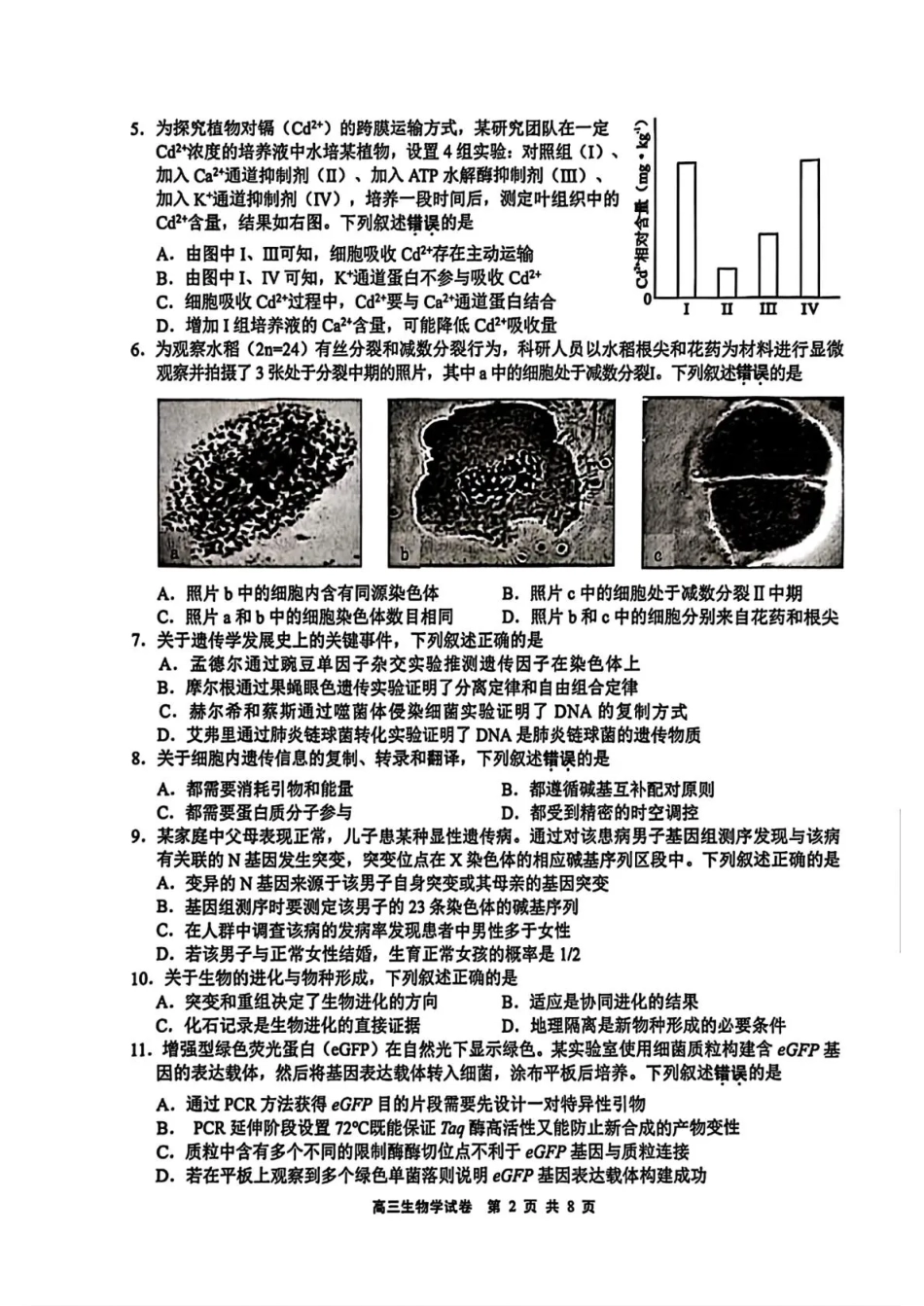 无锡市2025年秋学期高三期中教学质量调研测试生物.pdf_第2页