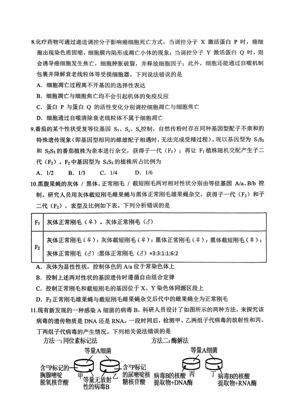 重庆九龙坡高2026届高三第一学期期中考试（全科）_高2026届高三第一学期期中考试生物.pdf_第3页