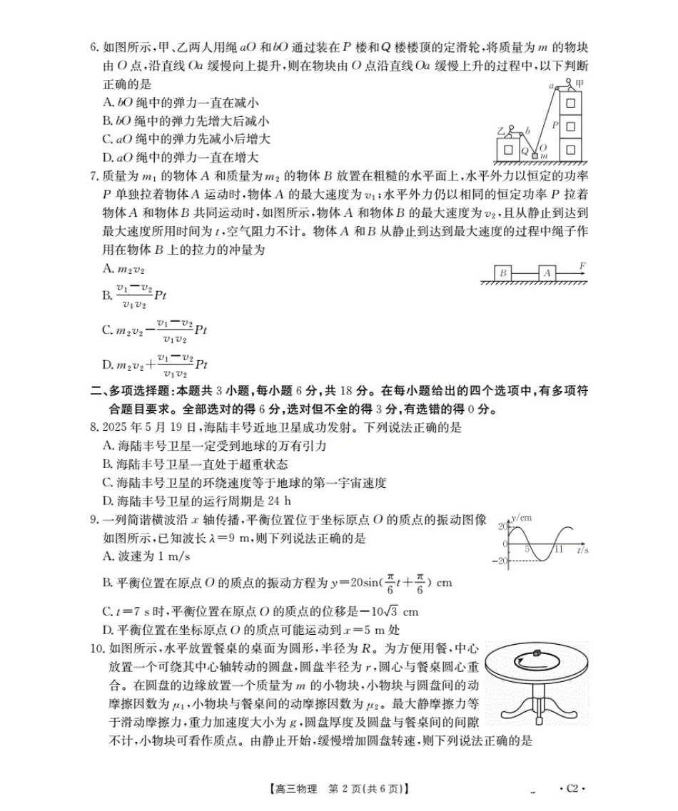 广东省部分学校2026届高三上学期10月联考物理C2试卷含答案.pdf_第2页