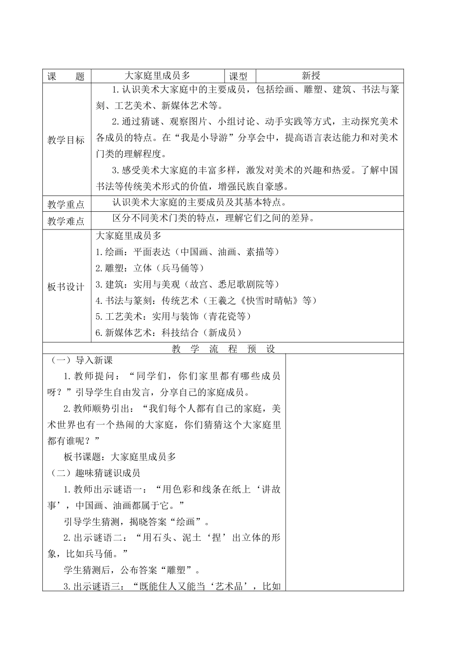2026年苏少版小学美术三年级美术上册教学设计-大家庭里成员多（教学设计）.docx_第1页
