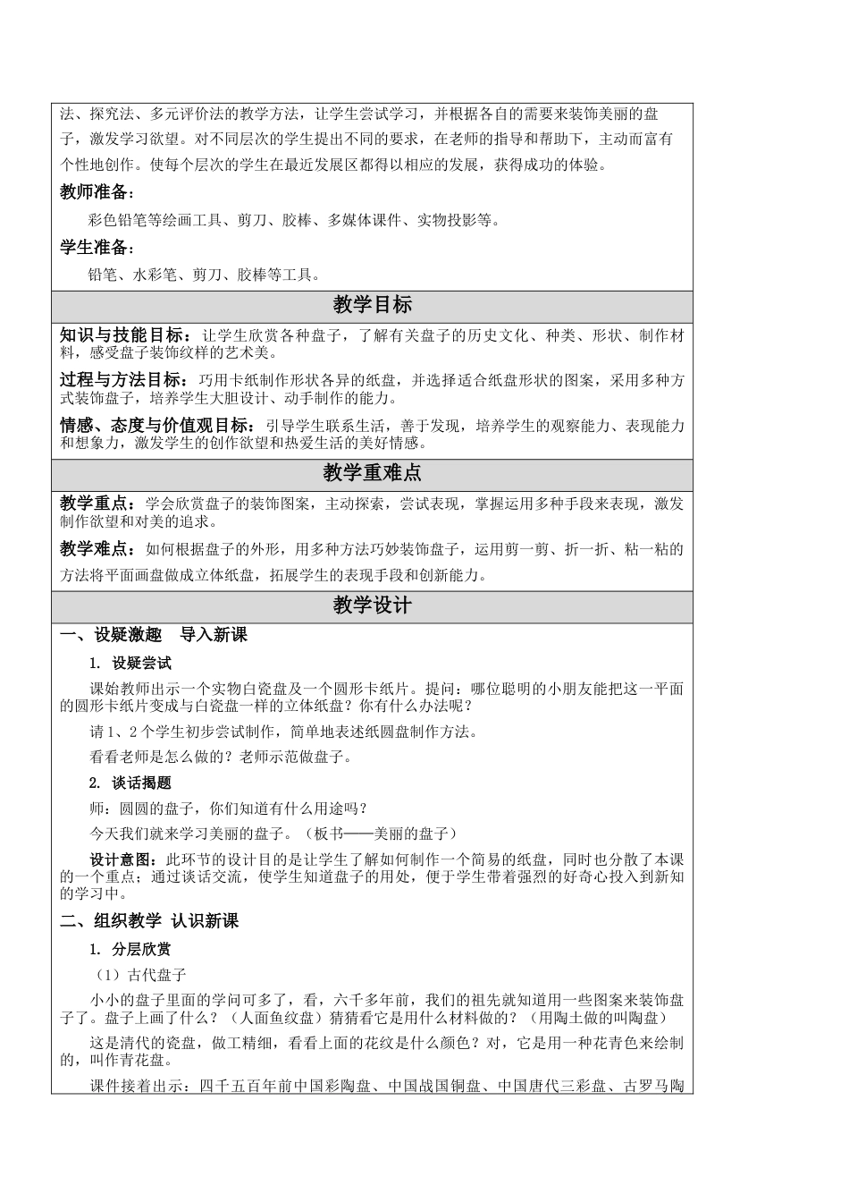 第5课 美丽的盘子 教学设计 -一年级下册小学美术同步备课资源包（苏少版）.docx_第2页
