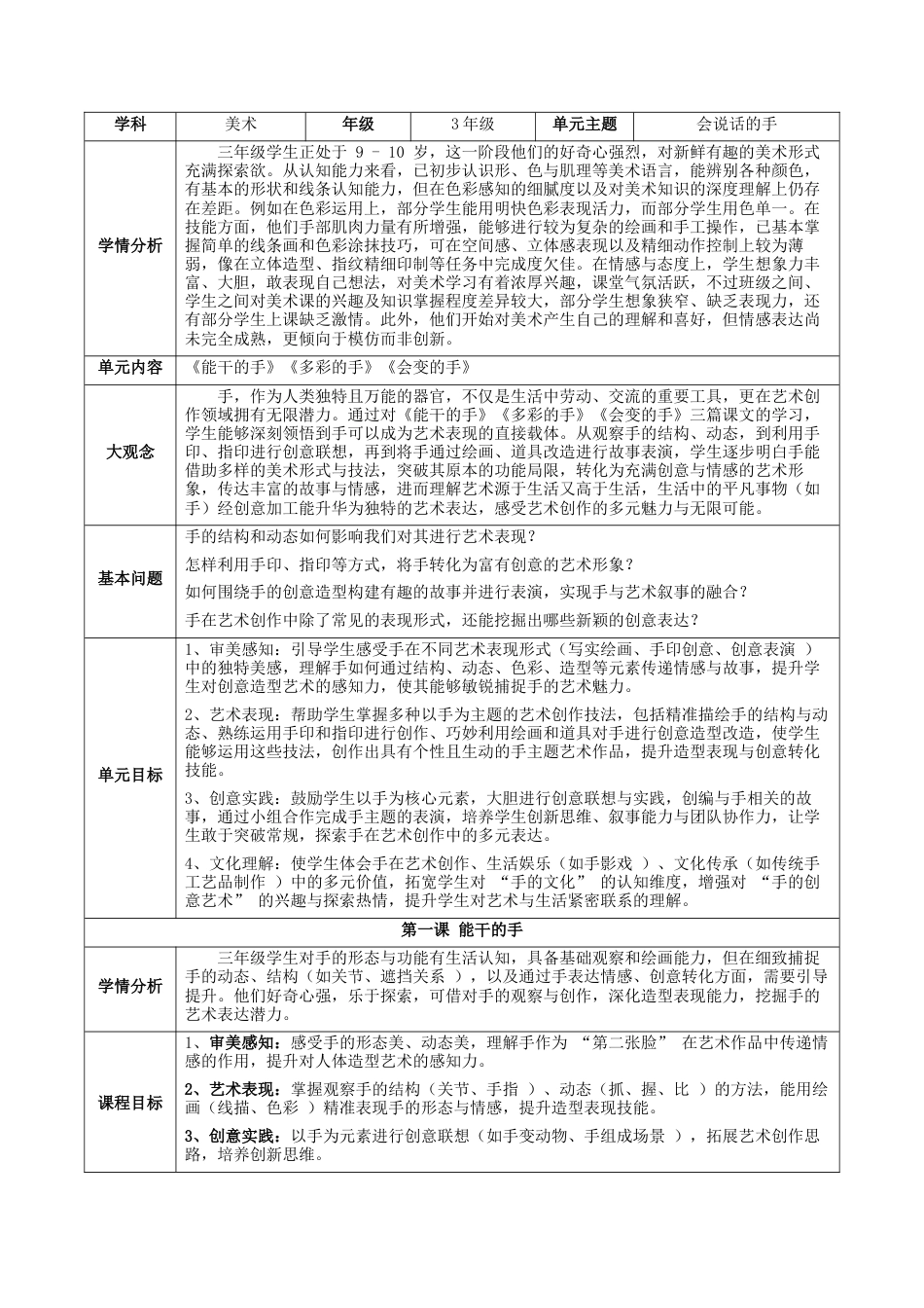2026年苏少版小学美术三年级美术上册教学设计-第三单元 会说话的手（教案）.docx_第1页
