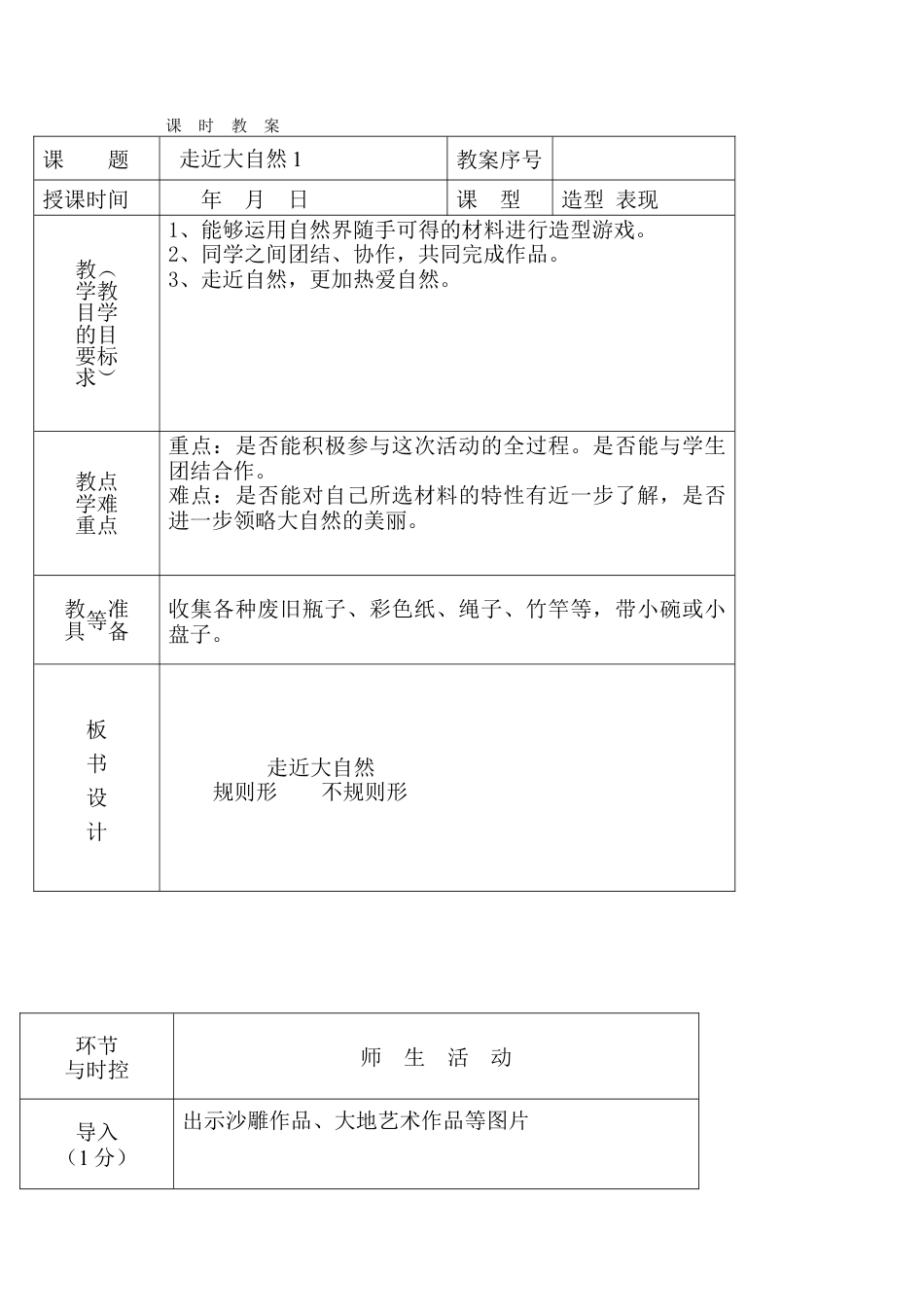 苏教小学美术一上《1走进大自然》word教案 (3).doc_第1页
