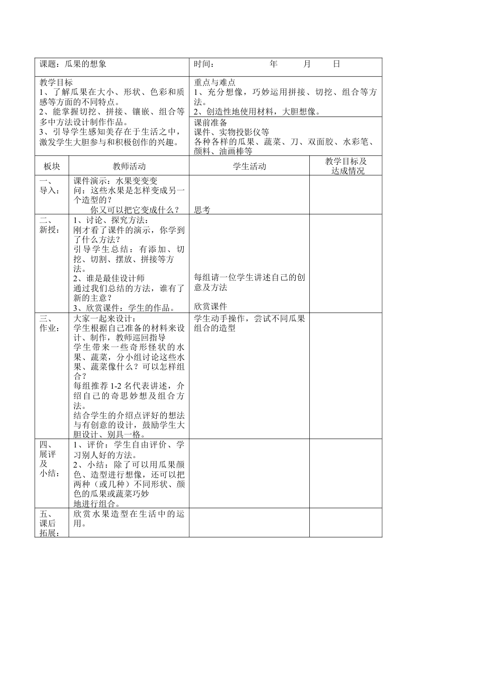 苏教小学美术二上《6瓜果的想象》word教案 (1).doc_第1页