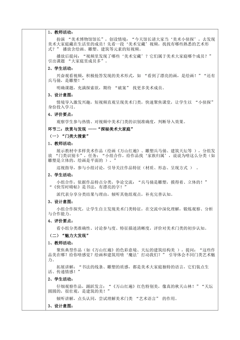 2026年苏少版小学美术三年级美术上册教学设计-第一单元 美术大家庭（教案）.docx_第2页