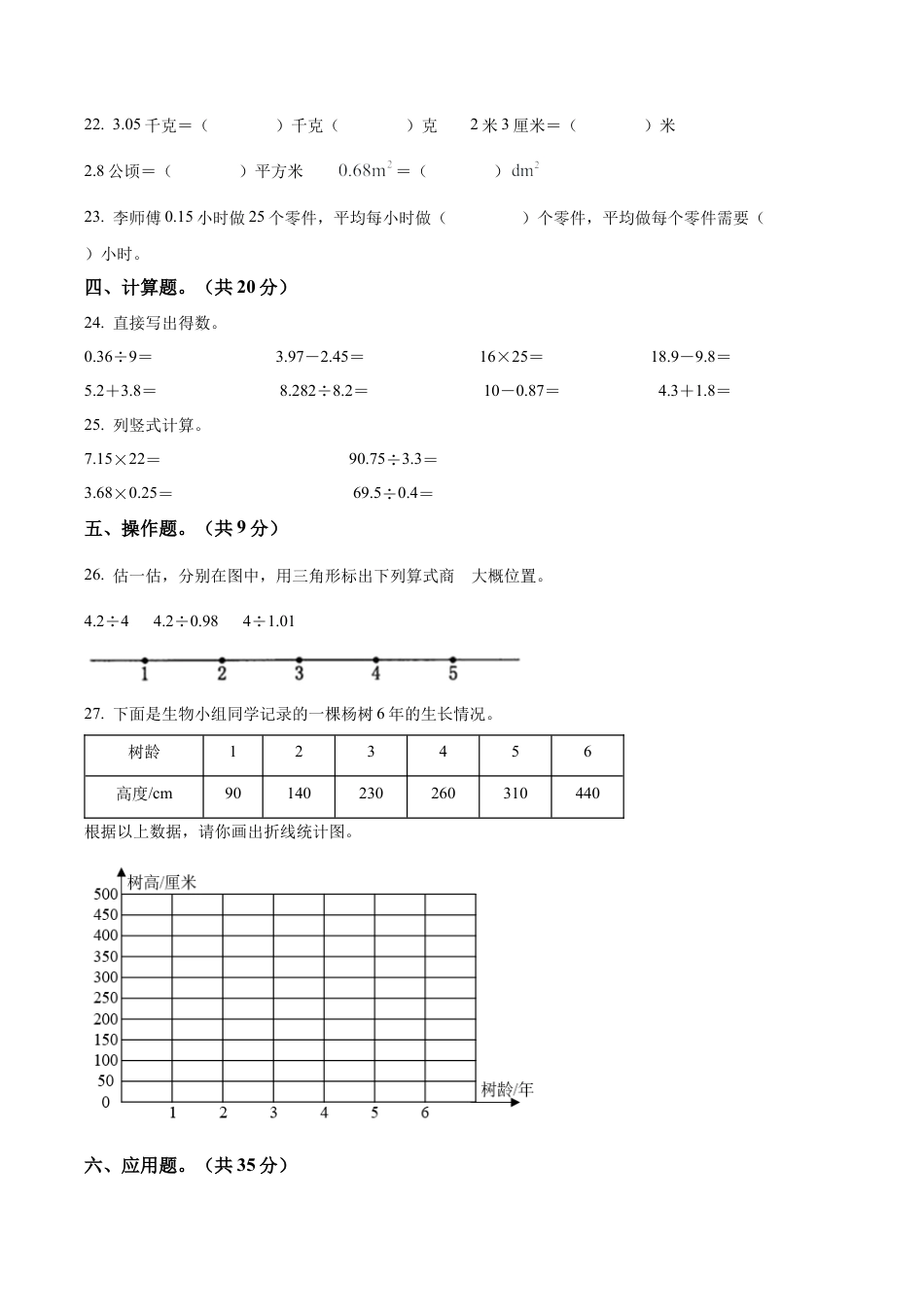 江苏省淮安市涟水县苏教版五年级上册期末测试数学试卷（含解析）.docx_第3页