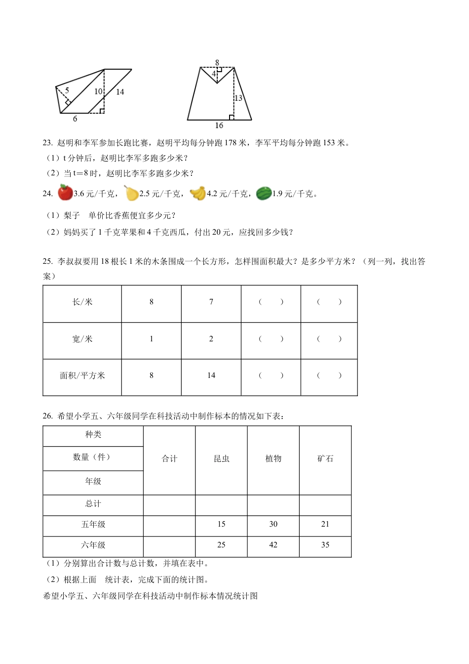 江苏省无锡市锡山区苏教版五年级上册期末测试数学试卷（含解析）.docx_第3页