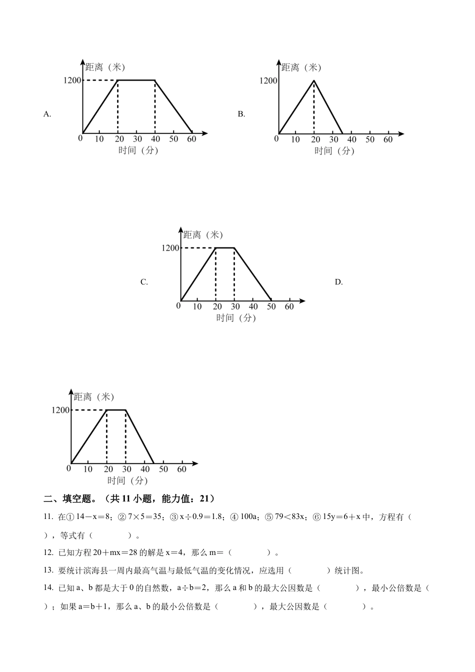 江苏省盐城市滨海县苏教版五年级下册期中测试数学试卷（含解析）.docx_第2页