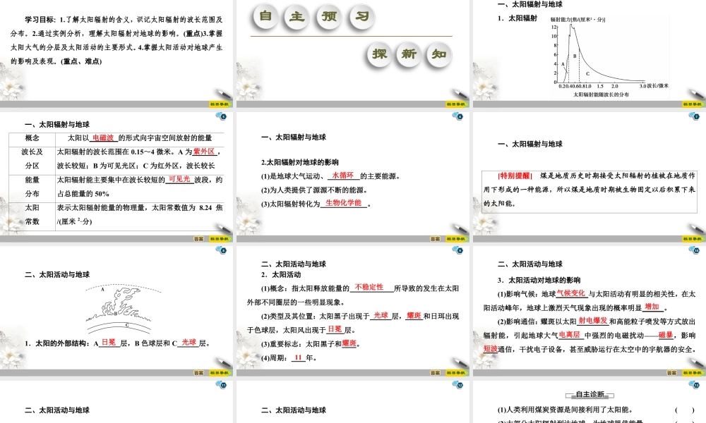 湘教版高中地理必修第一册课件-19-20 第1章 第2节　太阳对地球的影响.ppt
