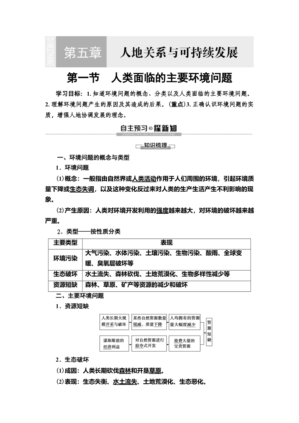 湘教版高中地理必修第二册 第5章 第1节　人类面临的主要环境问题.doc_第1页