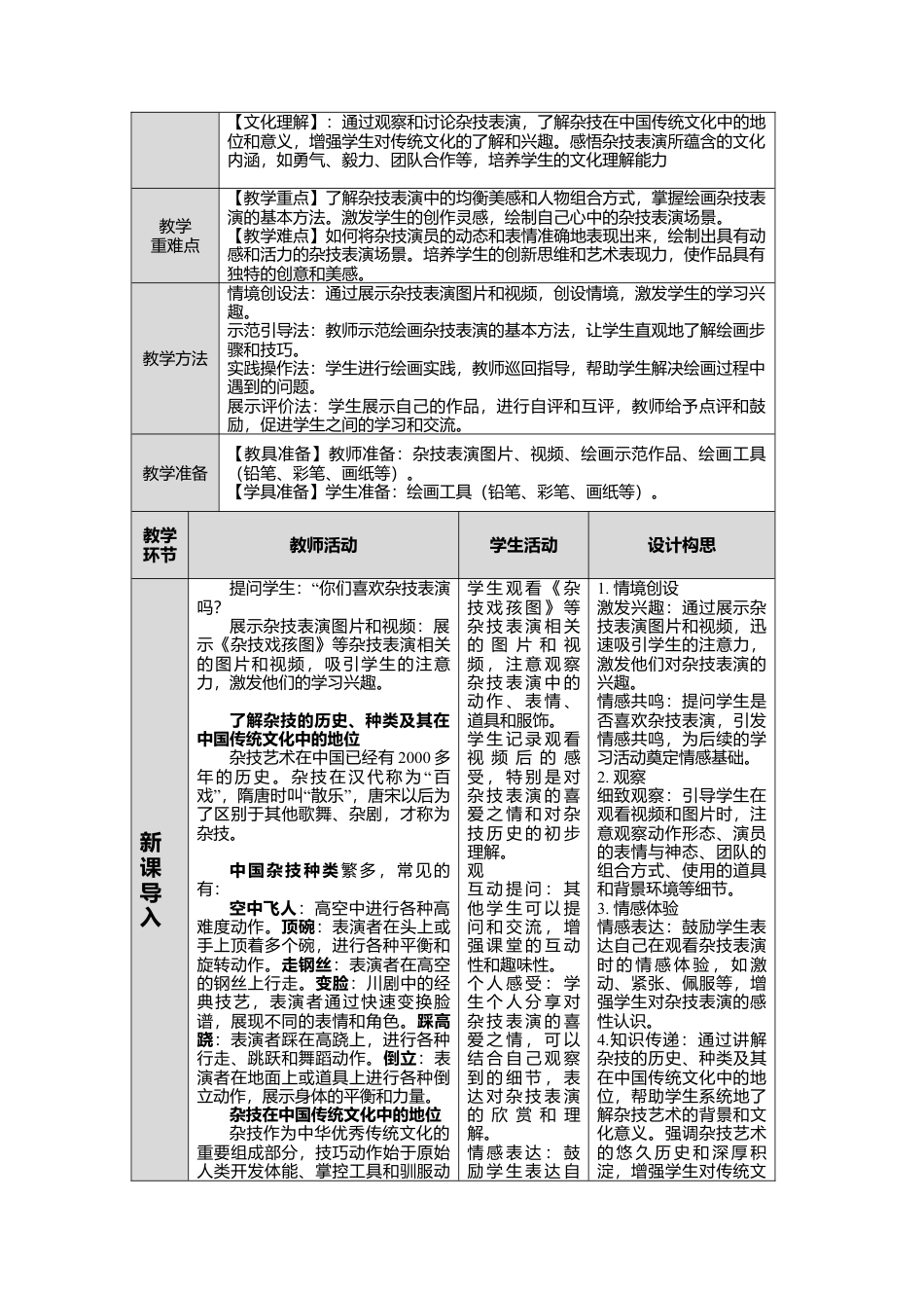 湘美版小学美术一年级下册第四单元第3课《杂技高手》教学设计.doc_第2页