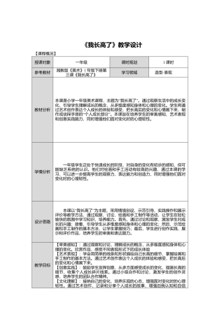 湘美版小学美术一年级下册第五单元第3课《我长高了》教学设计.doc