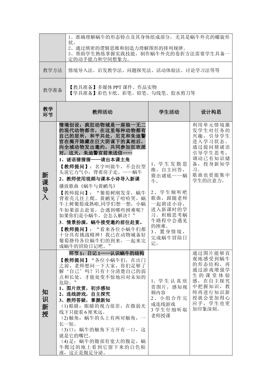 湘美版小学美术一年级下册第三单元第1课《小蜗牛慢慢爬》教学设计.doc_第2页