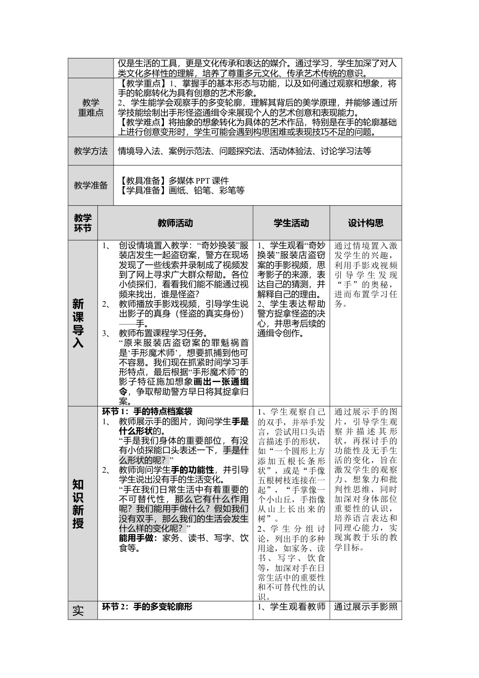 湘美版小学美术一年级下册第五单元第5课《手形添画》教学设计.doc_第2页