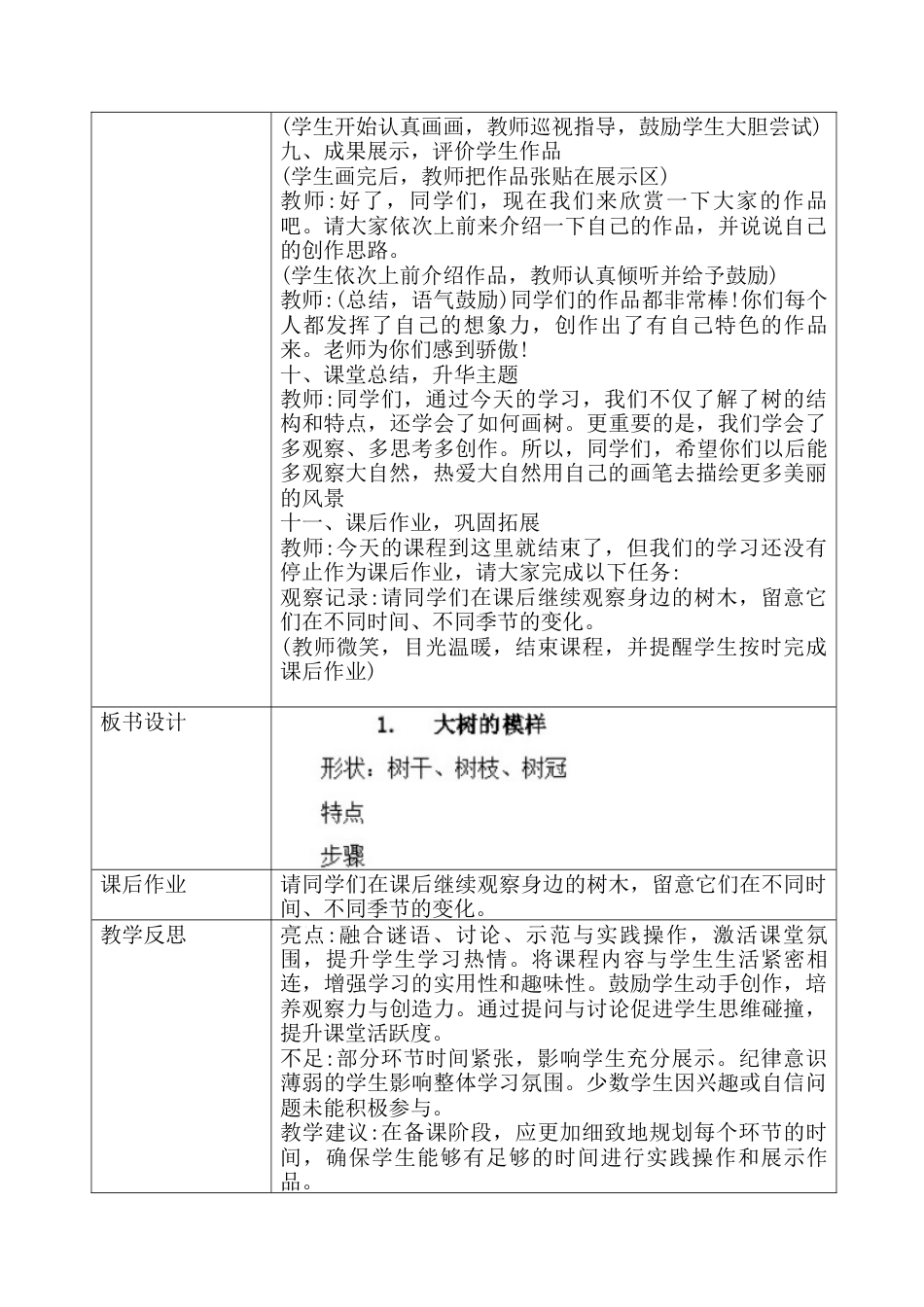 【核心素养目标】湘美版小学美术一年级下册第1课《大树的模样》教学设计（表格式）.docx_第3页