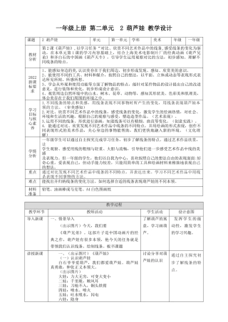 【湘版】美术  一年级上册    第二单元  2 葫芦娃  课时教案.doc