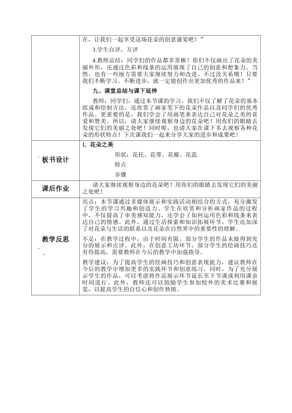 【核心素养目标】湘美版小学美术一年级下册第2课《花朵之美》教学设计（表格式）.docx_第3页