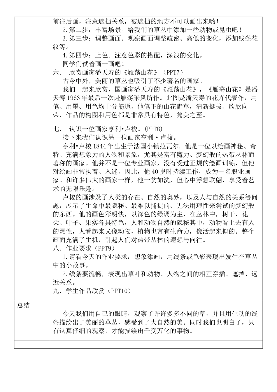 湘美版四年级美术上册-表格式教案-《草丛中》（教案）.docx_第2页