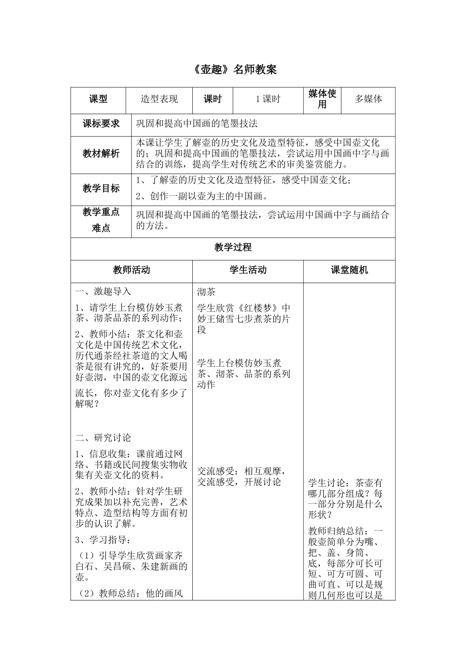 湘美版小学美术六年级下册-《壶趣》名师教案.docx_第1页