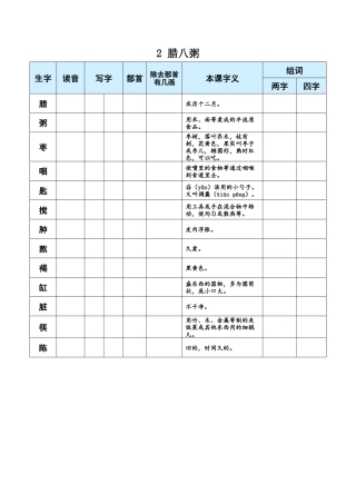 小学语文六年级下册2 腊八粥（2026春）.docx