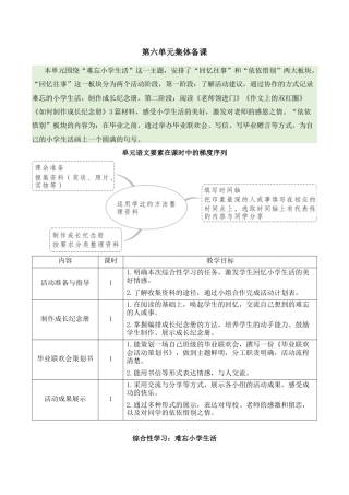 小学语文六年级下册综合性学习：难忘小学生活【新学习单教案】（2026春）.docx