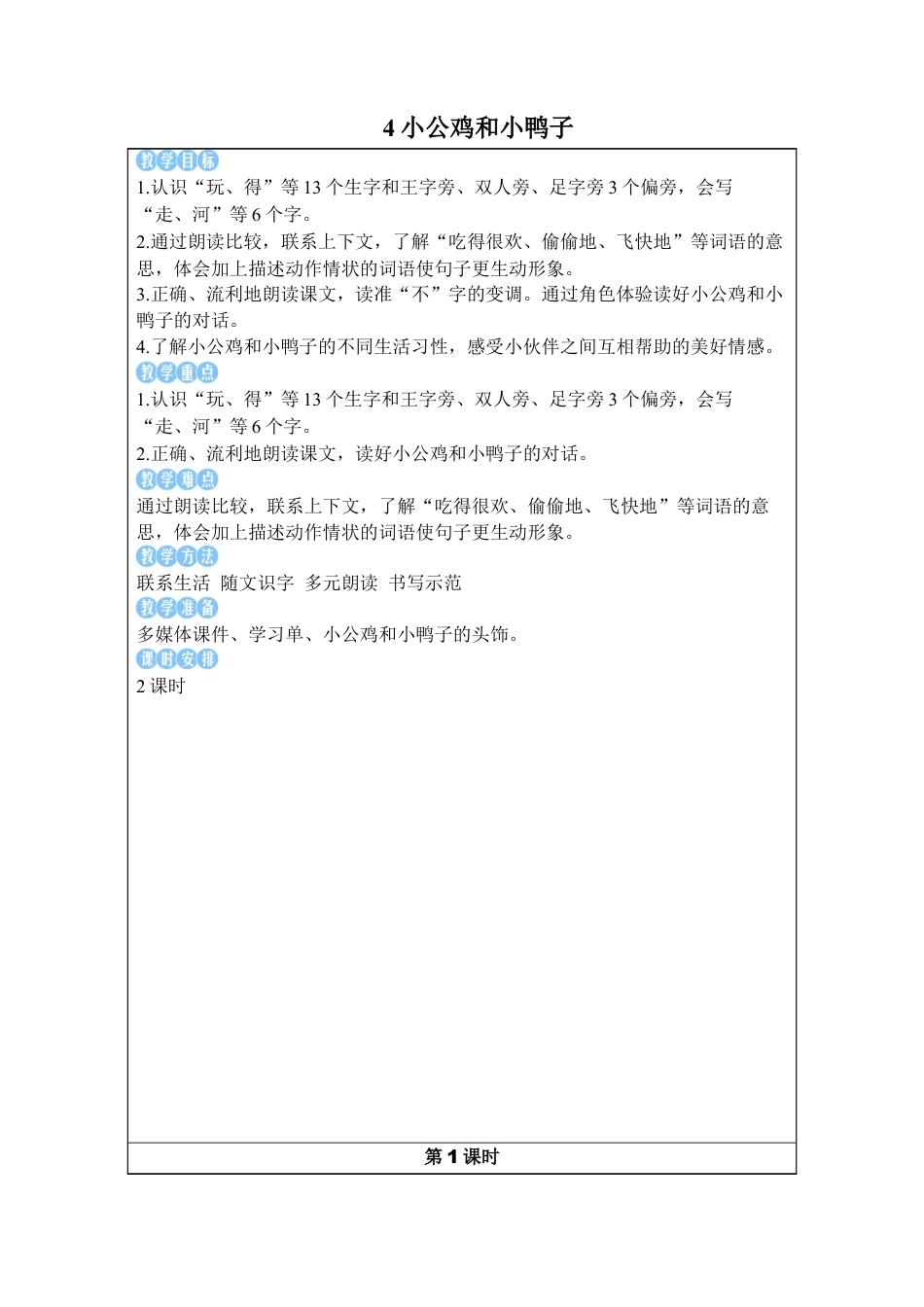小学语文一年级下册4小公鸡和小鸭子（2026春）.docx_第2页