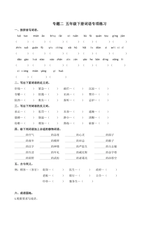 小学语文五年级下册 专题2 词语专项练习（2026春）.docx