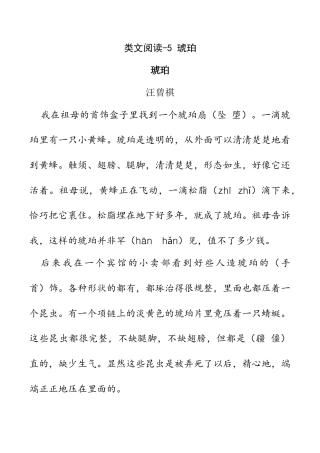 小学语文四年级下册-类文阅读-5 琥珀（2026春）.doc