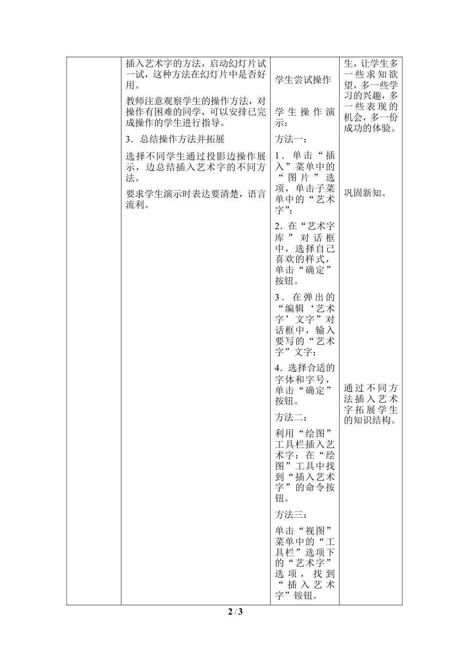 泰山版小学信息技术第二册（上册） 教案-《艺术字体扮漂亮》教学设计3.doc_第2页