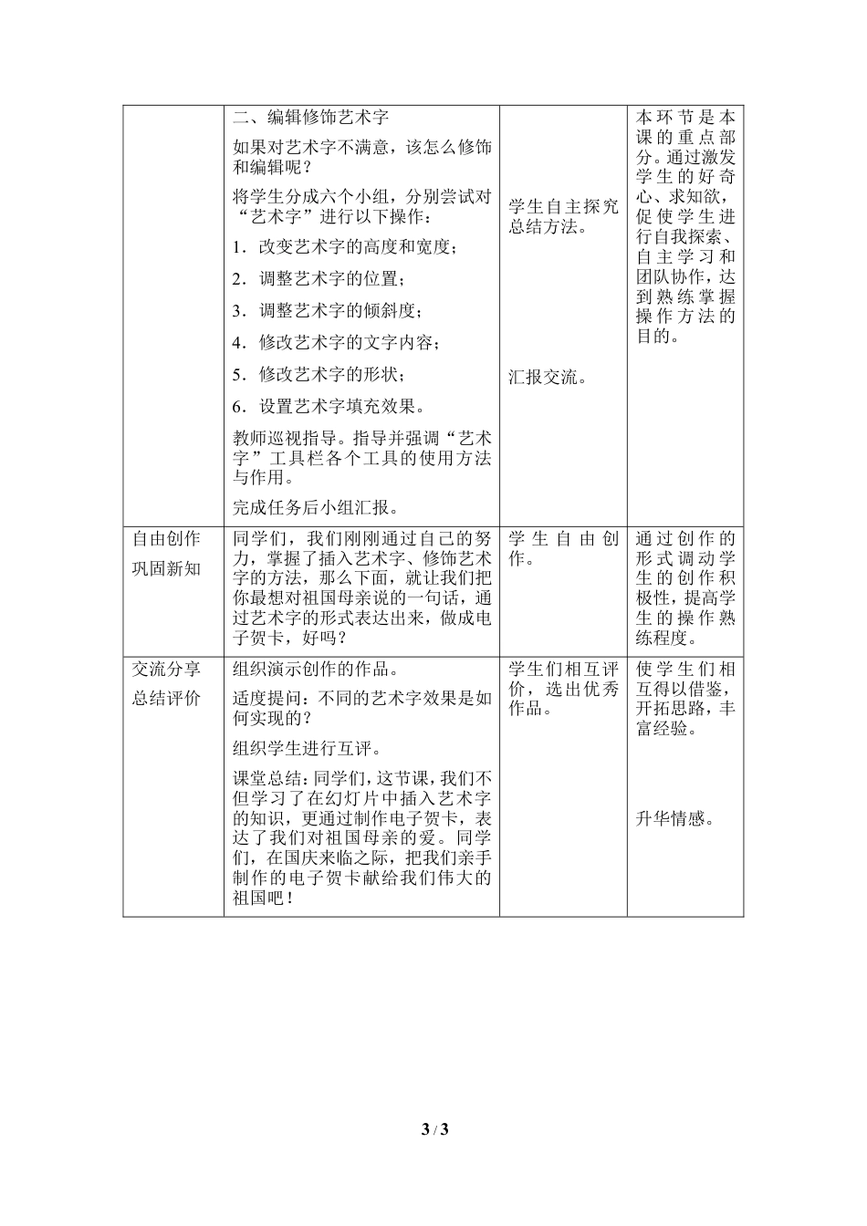 泰山版小学信息技术第二册（上册） 教案-《艺术字体扮漂亮》教学设计3.doc_第3页