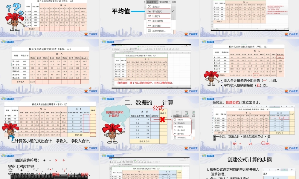 粤教版小学信息技术-第二单元 信息技术王国的小管家义卖活动月——数据的计算-课件.pptx