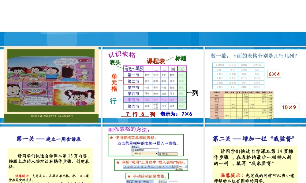 泰山版小学信息技术课件-《制作一周食谱表》教学课件1.ppt