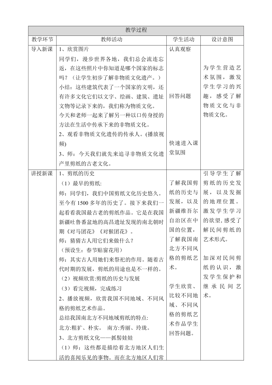 人美版美术六年级下册课时教案-第16课《剪纸中的古老记忆》教案（表格式）.doc_第2页