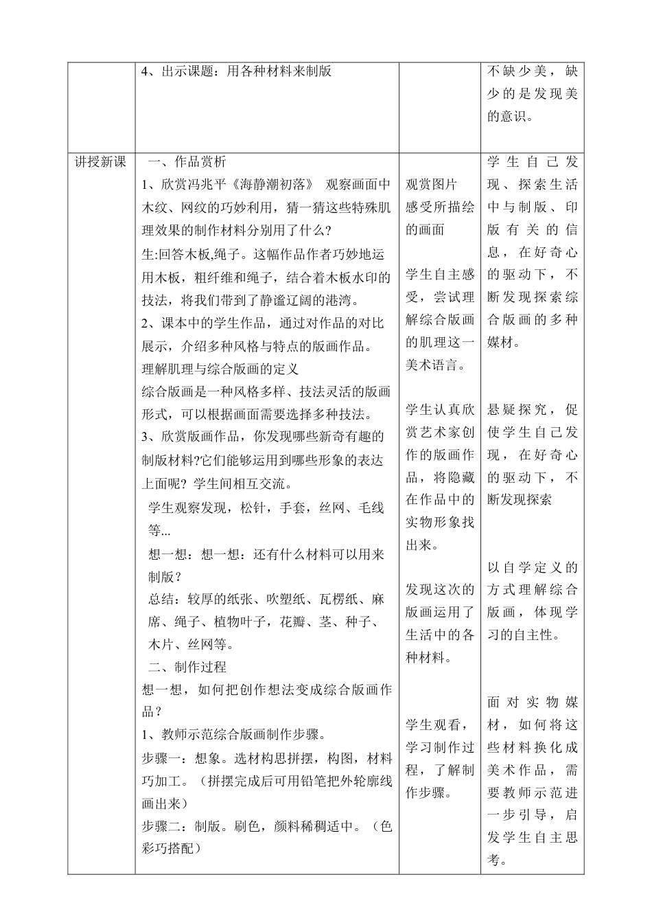 人美版美术六年级下册课时教案-第7课《用各种材料来制版》教案（表格式）.doc_第2页