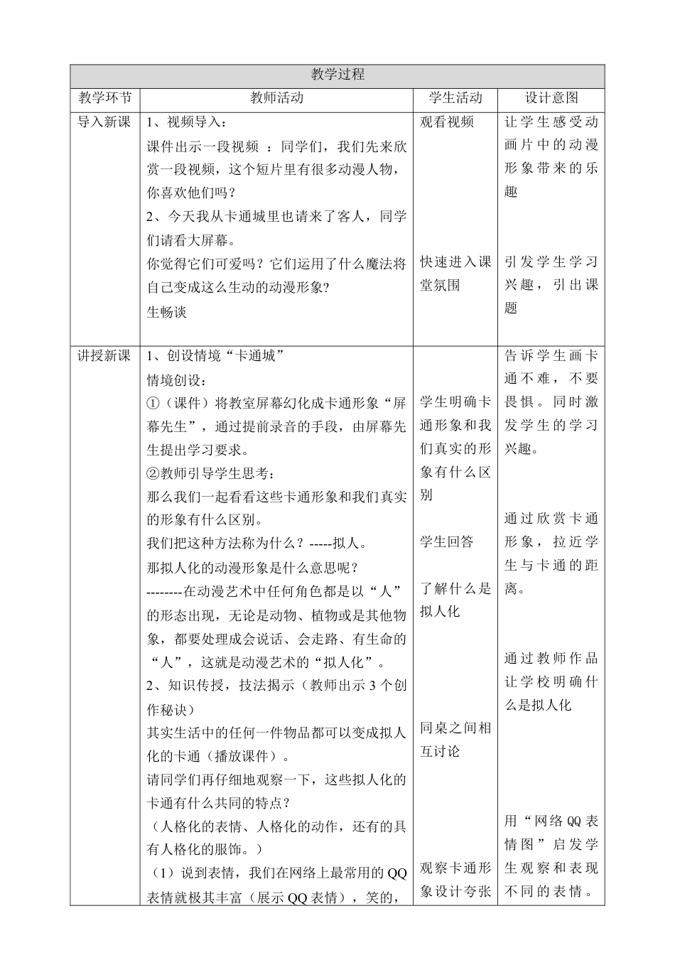 人美版美术六年级下册课时教案-第13课 《拟人化的卡通》教案（表格式）.doc_第2页