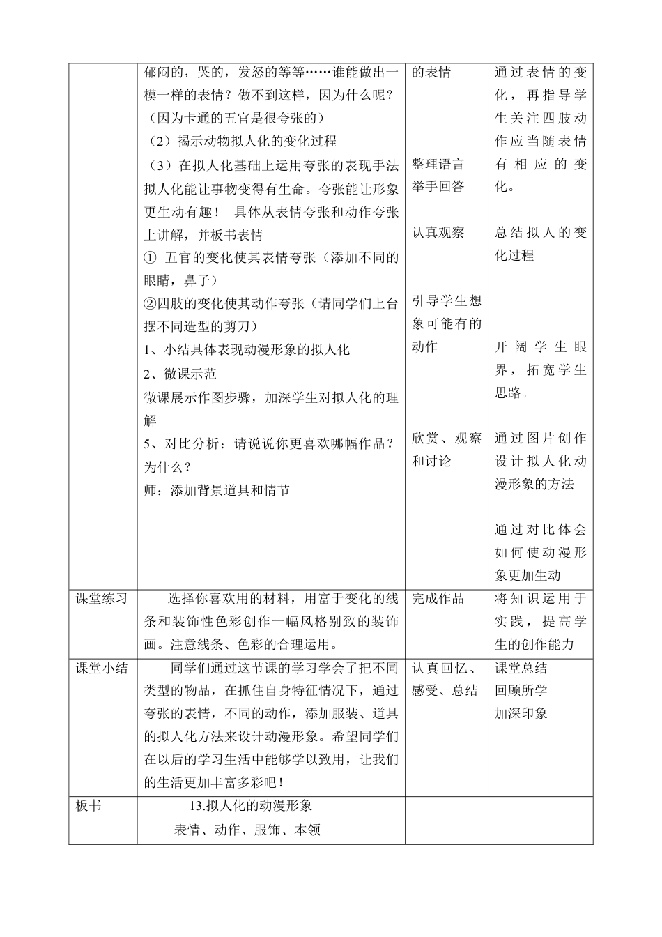 人美版美术六年级下册课时教案-第13课 《拟人化的卡通》教案（表格式）.doc_第3页