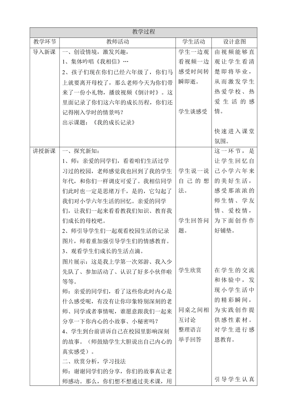 人美版美术六年级下册课时教案-第15课《我的成长记录》教案（表格式）.doc_第2页