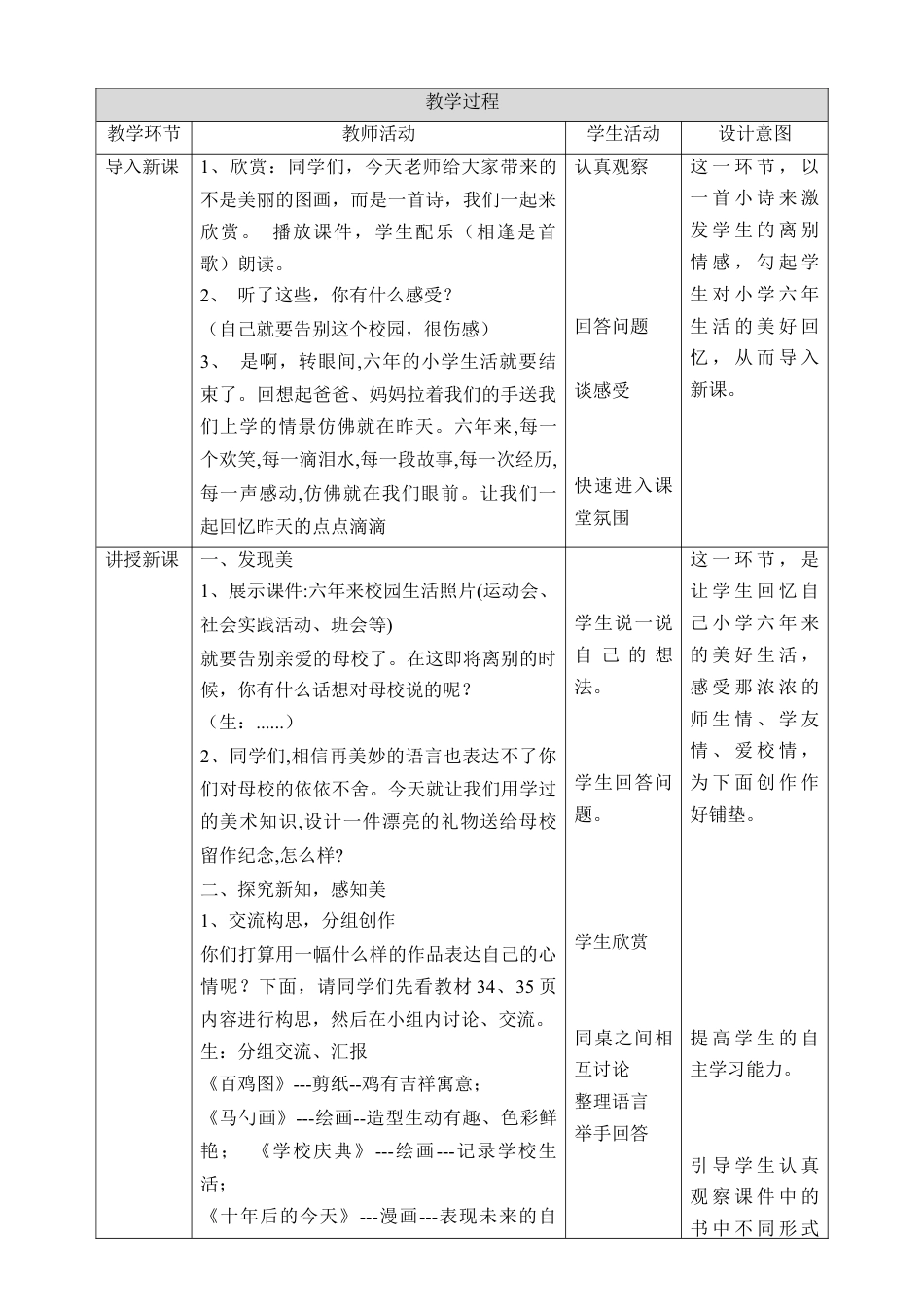 人美版美术六年级下册课时教案-第14课《留给母校的纪念》教案（表格式）.doc_第2页