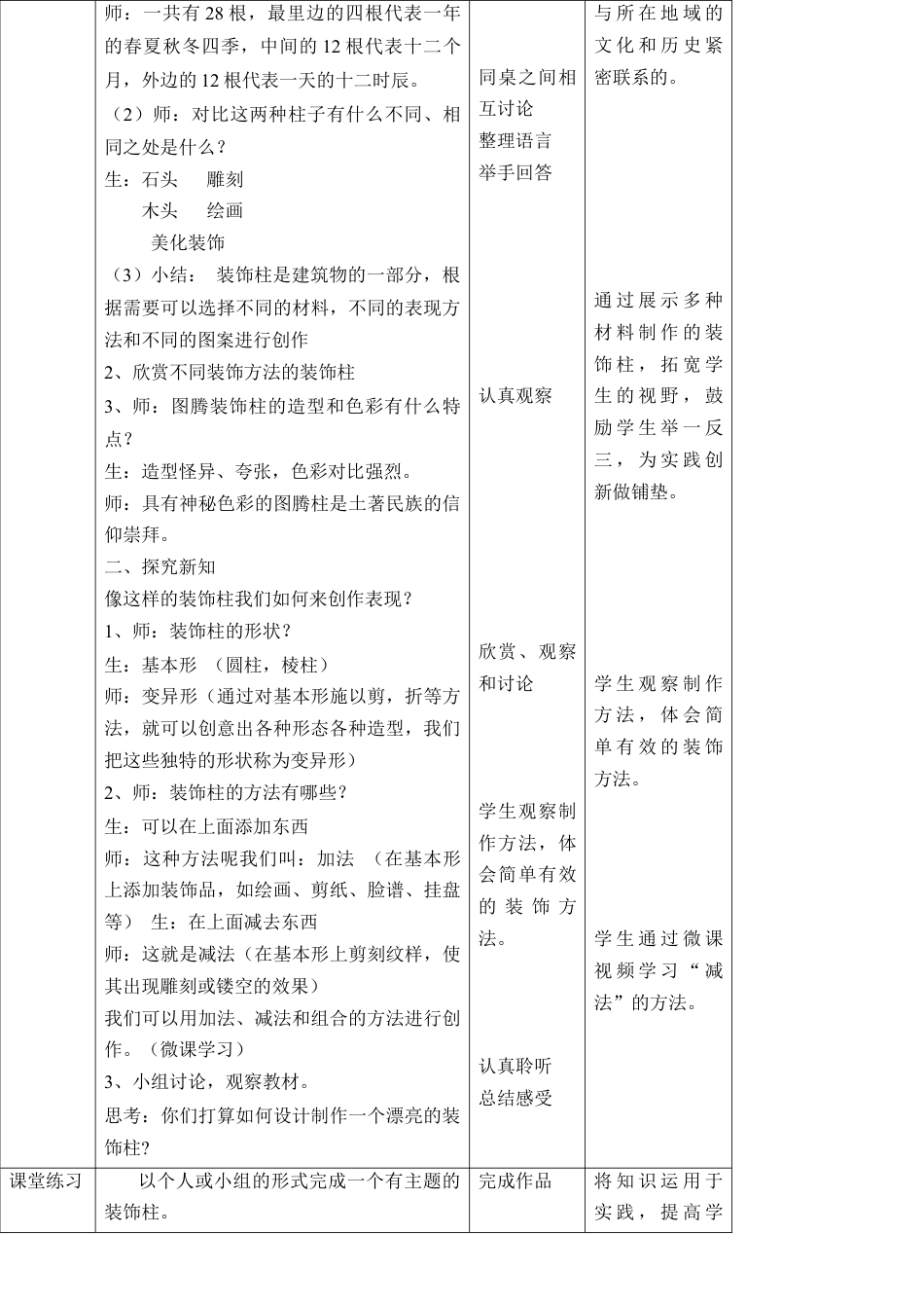 人美版美术六年级下册课时教案-第8课  装饰柱 教案（表格式）.doc_第3页
