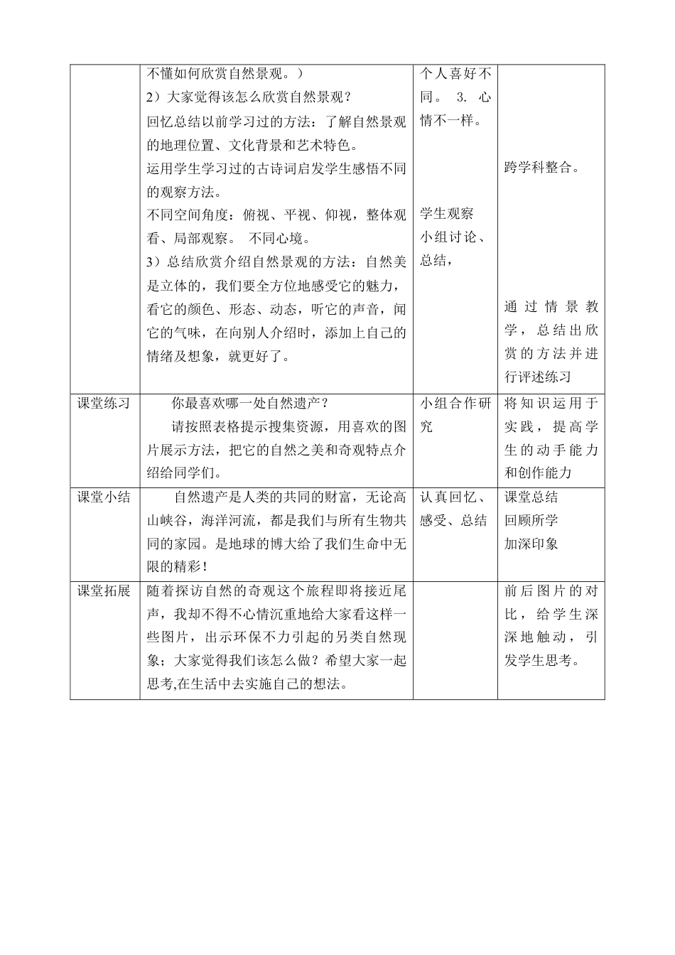 人美版美术六年级下册课时教案-第2课《探访自然的遗产》教案（表格式）.doc_第3页