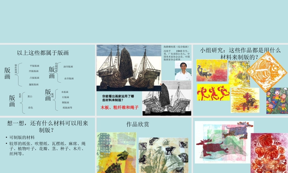 人美版美术六年级下册课件-《用各种材料来制版》课件.ppt