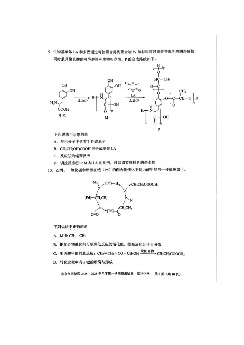 北京市西城区2025-2026学年高三（上）期末化学试卷（含答案）.pdf_第3页
