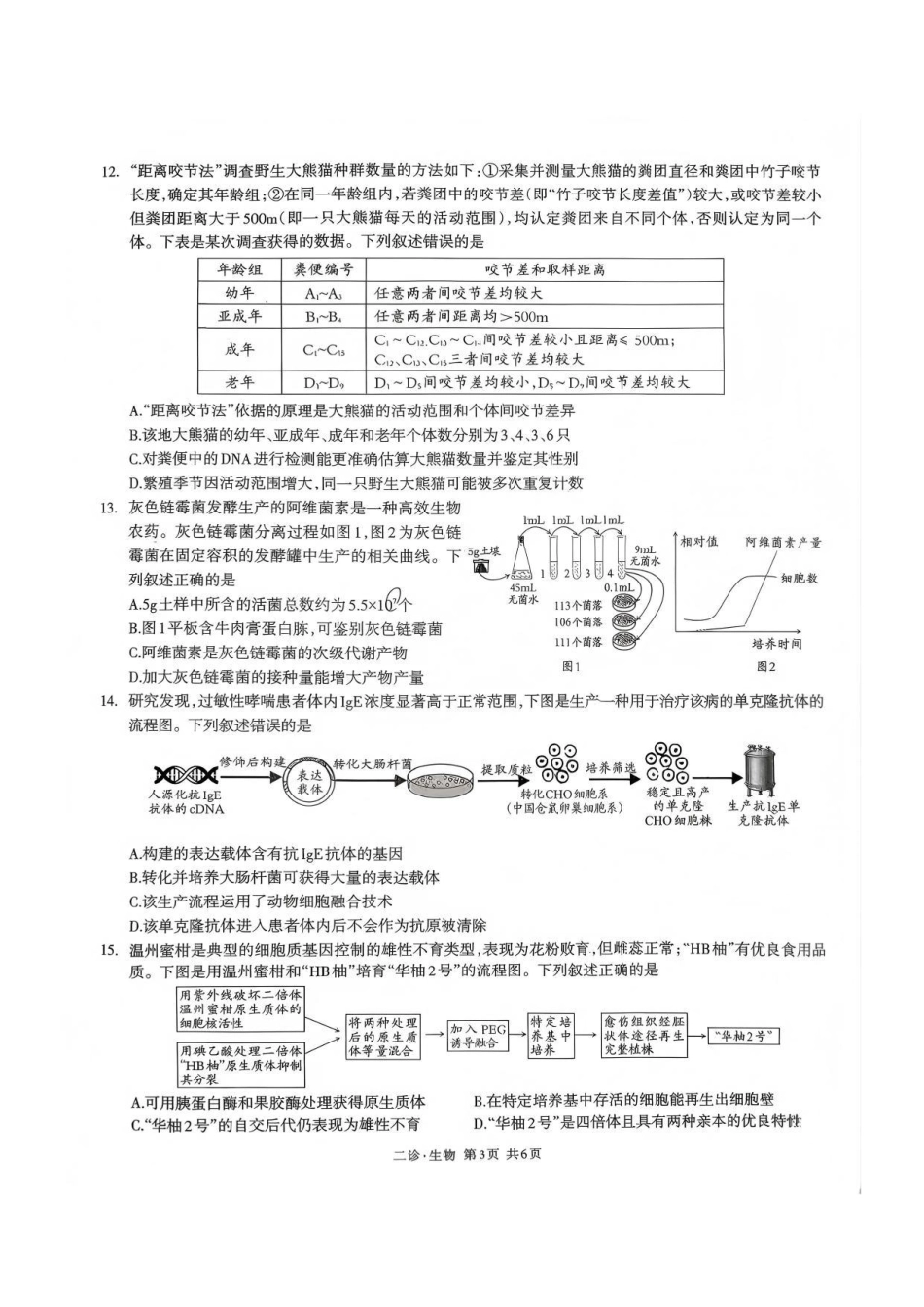 四川省泸州市高2023级第二次教学质量诊断性考试（泸州二诊）生物试题及答案.pdf_第3页