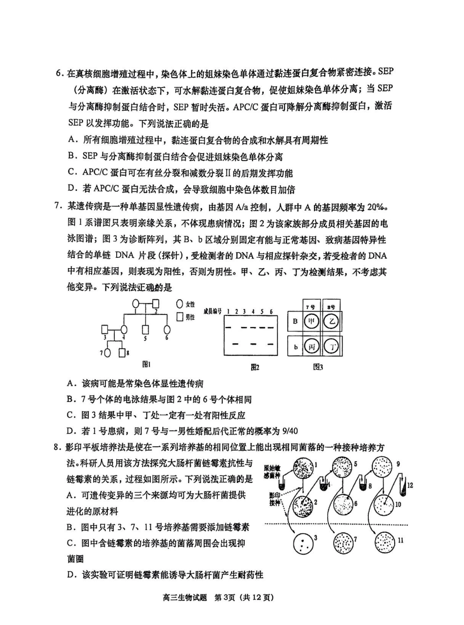 山东省青岛市2026届高三第一学期期末学业水平检测生物试题（含答案）.pdf_第3页