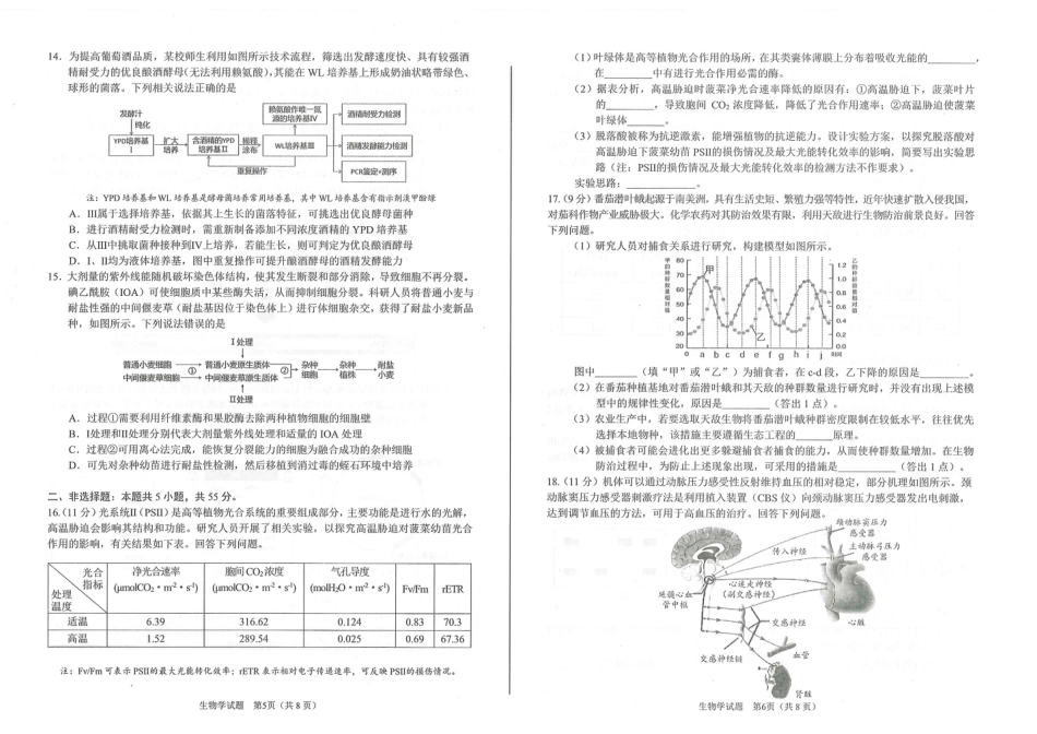 安徽省合肥市2026届高三上学期第一次教学质量检测（一模）生物试题（含答案）.pdf_第3页
