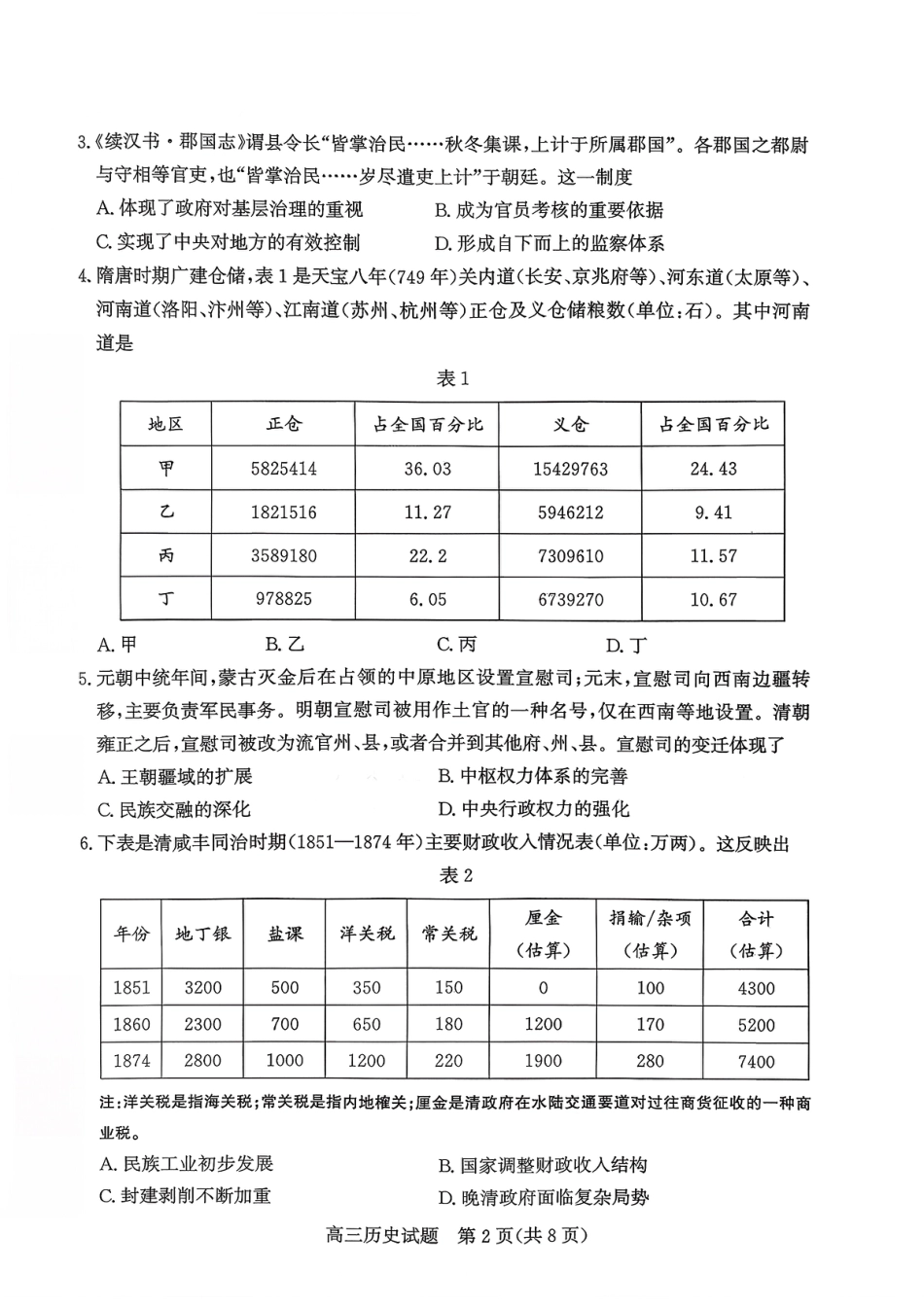 枣庄市2026届高三第一学期质量检测历史（含答案解析）.pdf_第2页