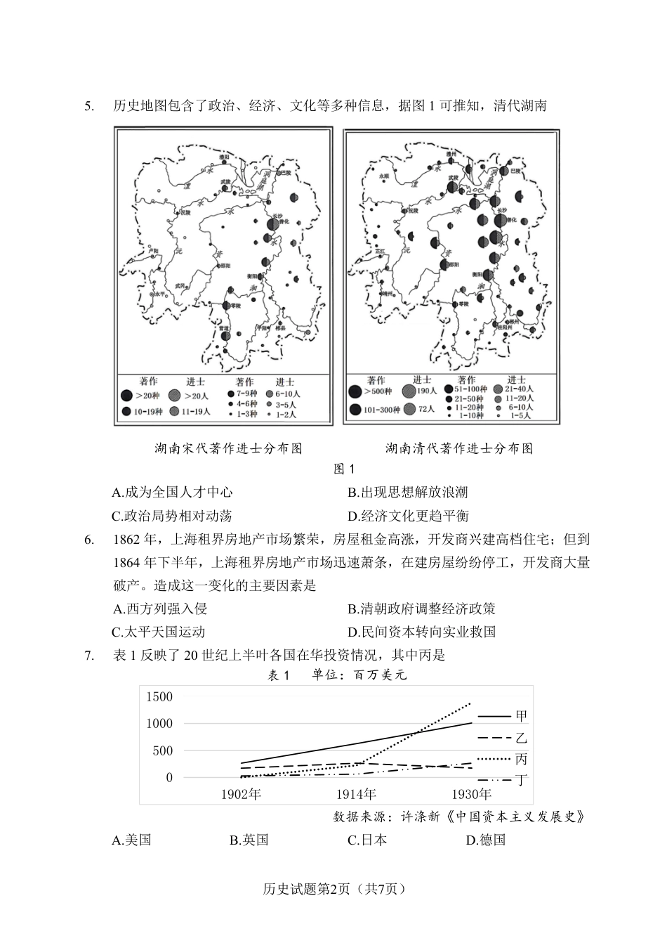 湖南长沙2026届高三上学期模拟考试历史试卷（含答案解析）.pdf_第2页