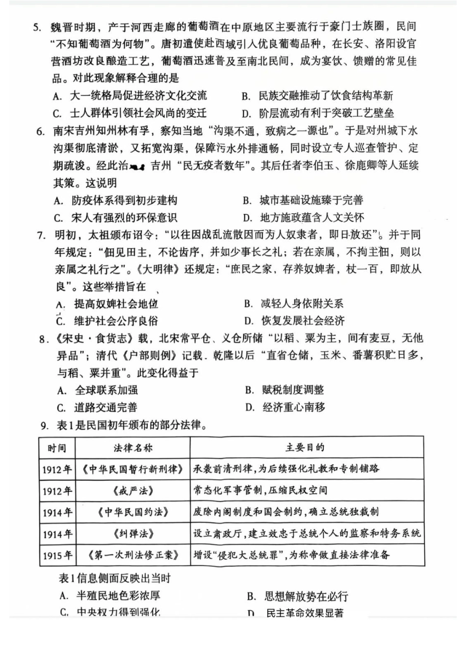 巴中市普通高中2023级“一诊”考试历史试卷（含答案）.pdf_第2页
