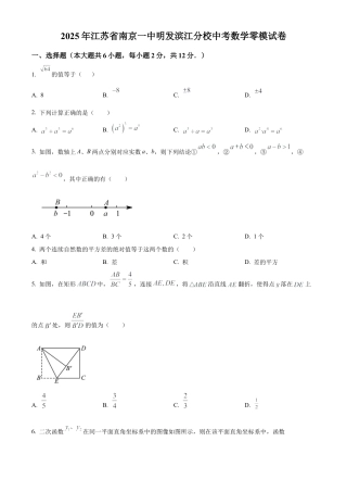 2025年江苏省南京一中明发滨江分校中考数学零模试卷（含答案解析）.docx